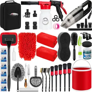 Wash Cleaning Kit - 46 Count with Sprayer Detailing Brushes, Vacuum Collapsible Bucket Windshield Cleaning Tool, Tire Brush & Towels Set