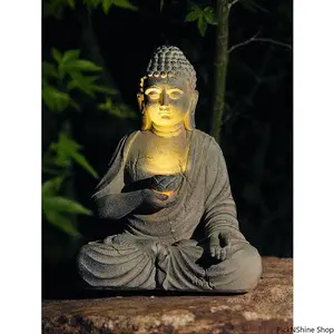 Resin Solar Buddha Statue Light, Zen Asian Garden Sculpture, Outdoor Decor for Front Porch, Patio & Yard