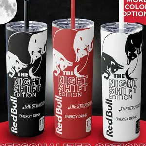 Redbull Energy Drink Tumbler, Nightshift Worker Edition Energy Drink Tumbler 20oz, Wraparound 20oz Stainless Steel Tumbler Drinkware Flasks