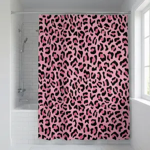 72x72 shower curtain, Bathroom accessory, Bathroom Decoration Accessories, bathroom four-piece set, pink leopard print, waterproof fabric, comes with 12 plastic hooks, no drilling required, easy to install, home decor item