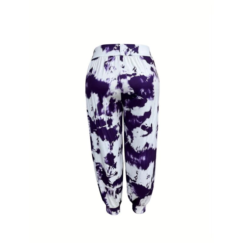 Plus Size Tie Dye Print Baggy Joggers, Casual Elastic Waist Pants For Spring & Summer, Women's Plus Size Clothing