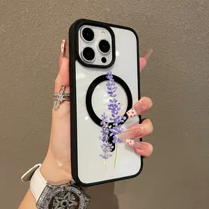 Watercolor Lavender Adorable Magnetic Case for iPhone11/12/13/14/15/16/17/promax MagSafe Compatible, Lightweight, Anti-Fall | Girly & Chic Style