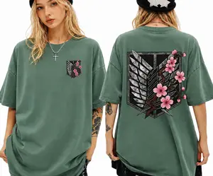 Attack on Titan T-Shirt Wings of Freedom with Sakura Blossom, Manga Anime Gift, AOT graphic tees men good