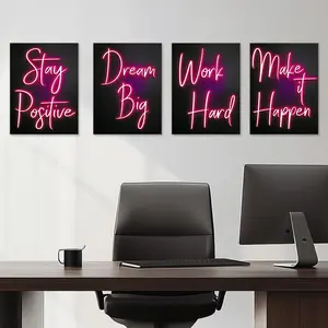 4 Counts Wood Framed Canvas Motivational Quotes Wall Art, Ready To Hang, Home Office Wall Decor, Stay Positve Dream Big Work Hard Room Decor, Waterproof Canvas Wall Art, Artwork Wall Painting For Gift, Wall Picture for Office, Living Room, Bedroom
