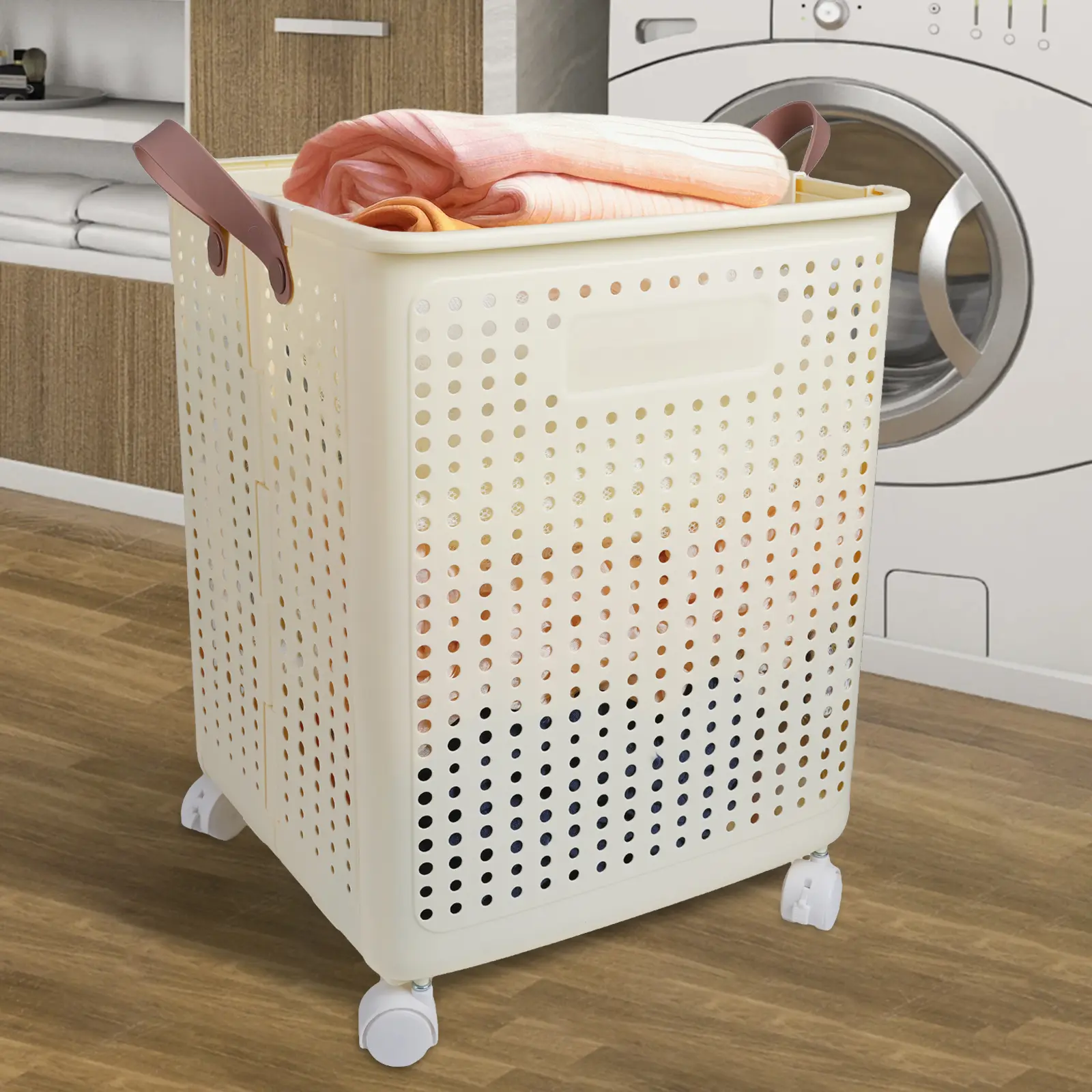 Large Foldable Laundry Hamper with Wheels - Dirty Clothes Organizer for Laundry & Ironing - Home Storage Solution for Dorms, Bathrooms