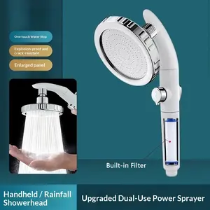Pressure Boost Shower Head, Fixed Rain Shower Head, Handheld Filtered Shower, Water Saving Design, Durable Plastic, Modern Bathroom Accessory