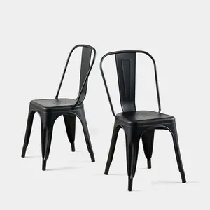 SOLEGGIATA Metal Dining Chairs Set of 2 Industrial Stackable Kitchen RestaurantCafe Bistro Indoor-Outdoor Use,Midnight Black Color