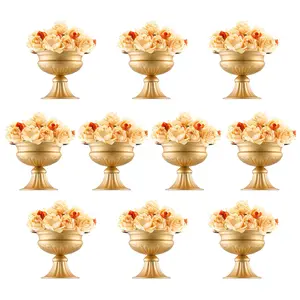 VEVOR 10PCS 16cm/6.3" Tall Wedding Flower Vase, Metal Wedding Centerpiece, Gold Floral Arrangement Stand Display Rack for Tables Wedding Dinner Party, Anniversary Ceremony Birthday Event Decor