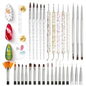 31pcs Nail Art Brushes, Dotting Tools, Nail Art Pens, Dust Brush, Striping Liner Fingernail Drawing Pens with Palette Holder All in One for Starter Manicure Design Set