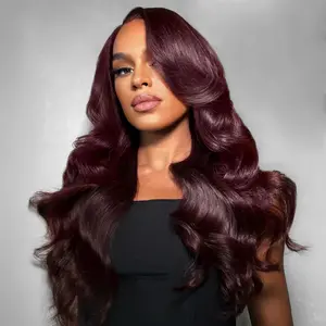Arabella 13x6 Three-Go Dark Plum Ear to Ear Lace Frontal Glueless Wig Body Wave With Drawstring 100% Human Hair Wig