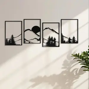 Mountain Landscape Pattern Wall Art, Minimalist Design, 4 Counts/set Wall Decor, Wall Hanging Decor for Home Living Room Bedroom, Home Decor, Modern Home Decoration, Ornaments