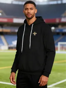 Men's Saints Team Logo Print Long Sleeve Hoodie, Breathable Fabric, Sporty Style, Fitted H-Type, Best Gift, All Seasons