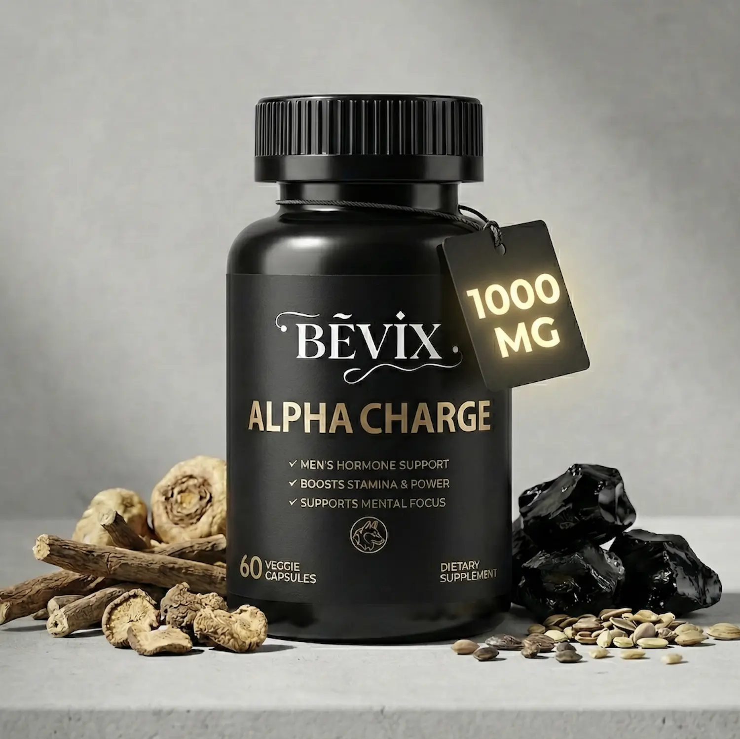 BEVIX Alpha Charge Men’s Daily Wellness Capsules, 12-Ingredient Botanical & Mineral Formula for Energy, Stamina and Focus Support, 60 Veggie Capsules