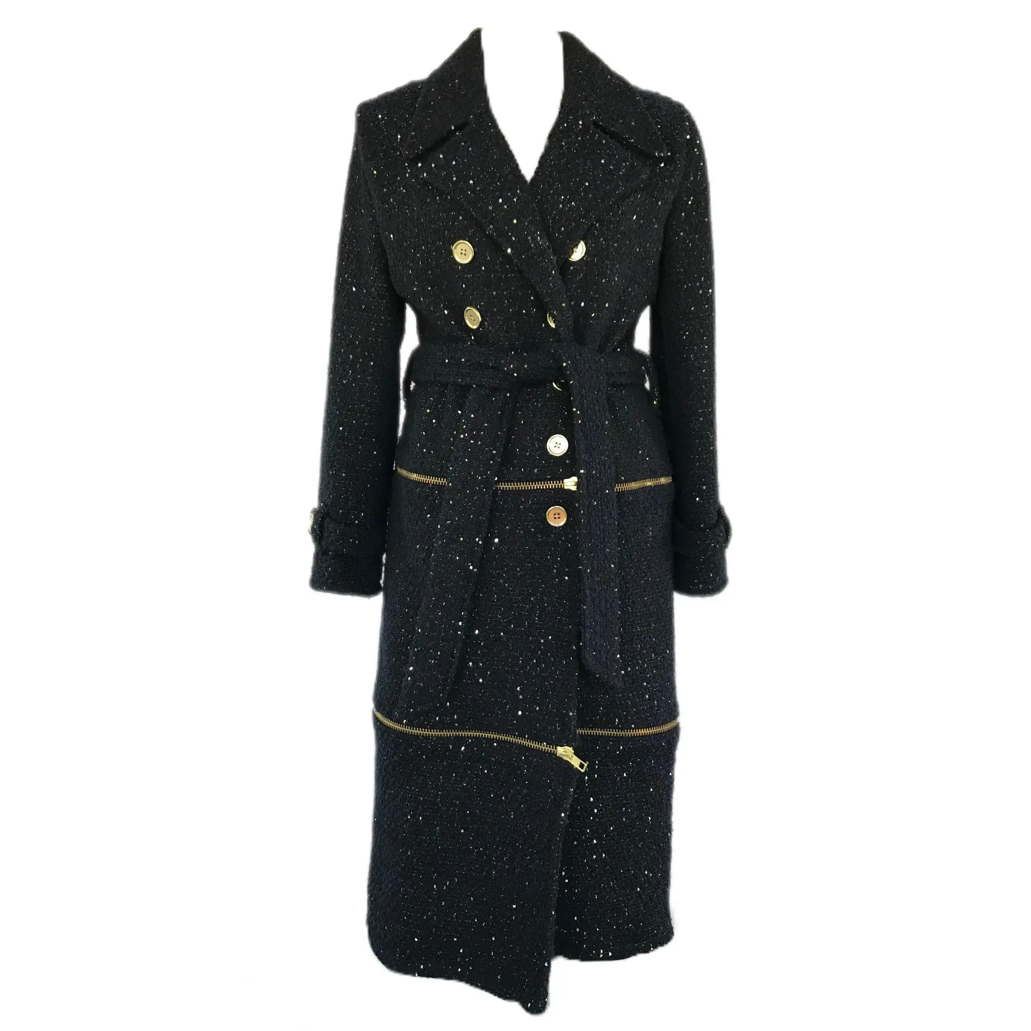Women's 3-Part Midnight Boucle Trench Coat - Transforming Design - Sz. XS-XL