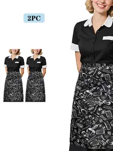 2-Pack Long Apron Set, Classic &, Durable Anti-Wrinkle Fabric, Large Pocket Design, Adjustable Waist Strap, Ideal for Restaurant & Home Baking