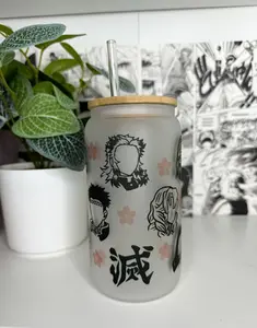 Anime Glass 16oz Cup With Glass Straw