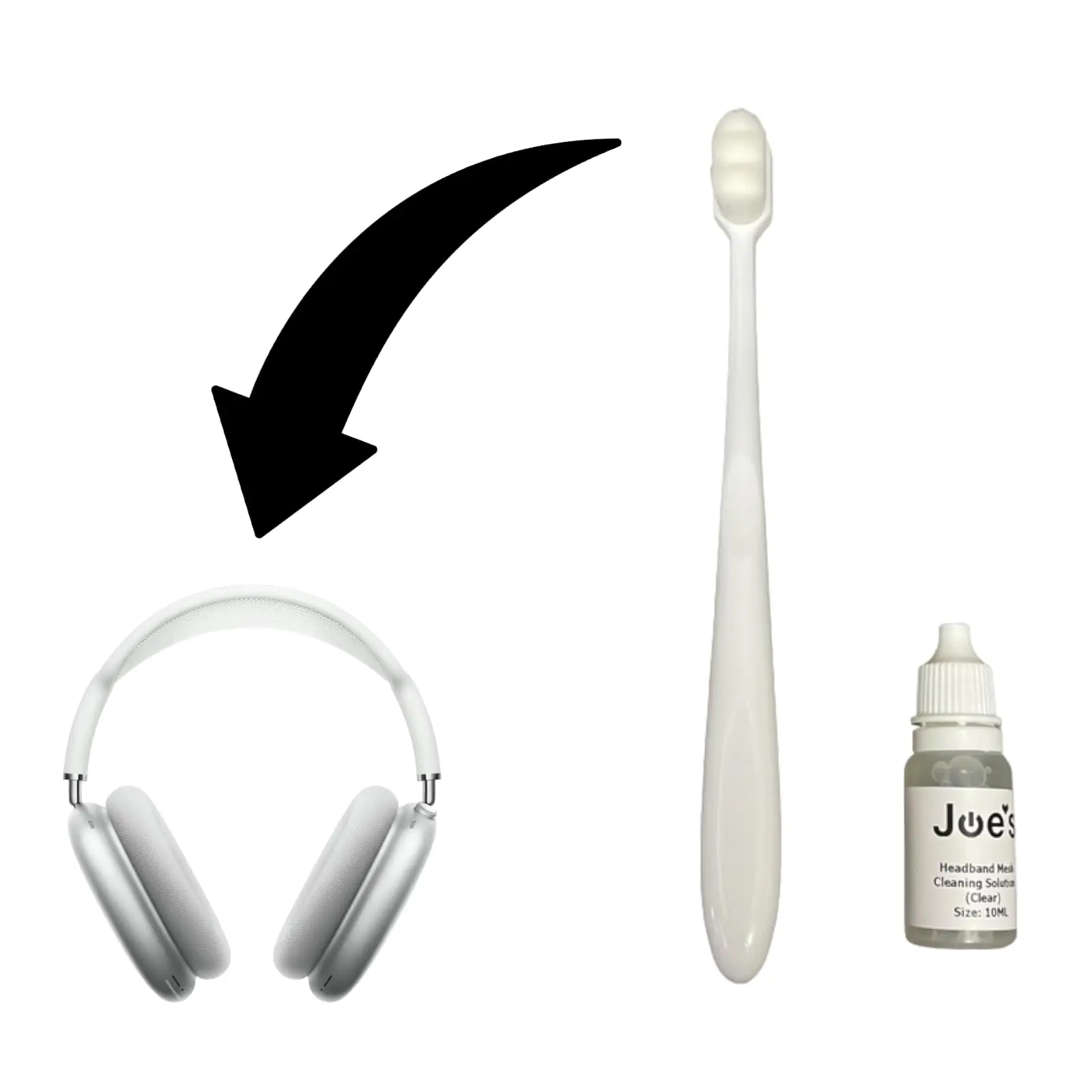 JoesGEcom Compact Cleaning Kit Accessories for Apple AirPods Max - Mesh Fabric Headband Cleaner, 10ML Whitening Solution, Brush for Discolored Dirty Headphones