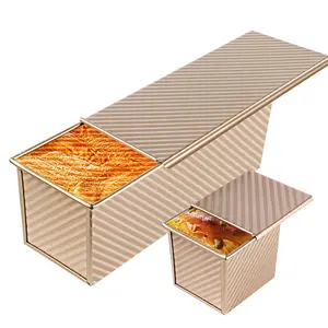 Pullman Mini Loaf Pans Set of 2 Rectangle & Square with Lids Non-Stick Carbon Steel Baking Molds for 2.2 lbs & 0.5 lbs Dough Ideal for Sandwich Bread Sourdough Corrugated Toast Pans