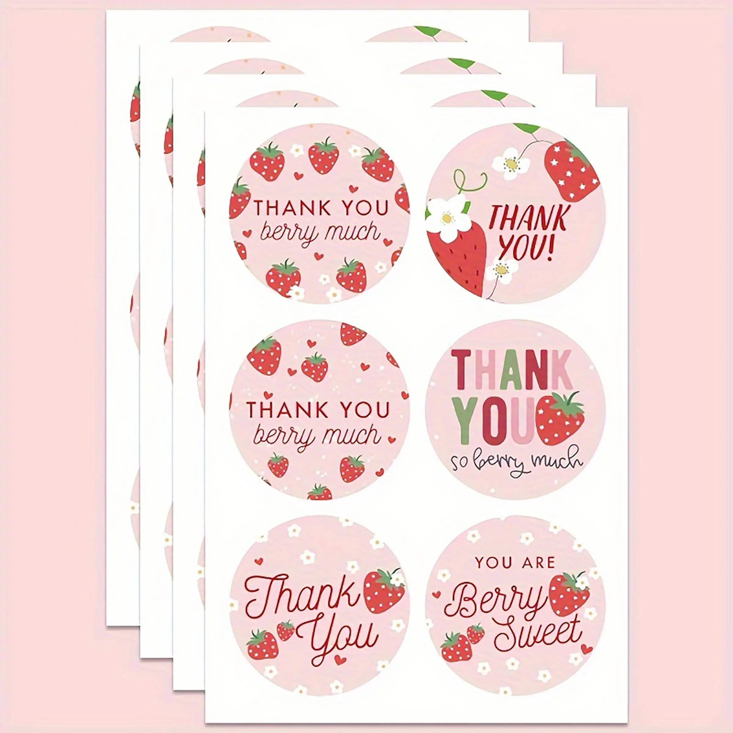 Strawberry Pattern Thank You Sticker, 120pcs/set Self Adhesive Seal Sticker, Decorative Sticker for Birthday Shower Party, Round Label