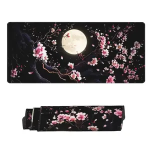 Large cherry blossom-themed gaming mouse pad, washable rubber extended desk mat with anti-slip base, suitable for home and office decoration, 31.5 x 11.8 inches, desktop anti-slip mouse pad.
