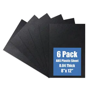 Black ABS Plastic Sheet 8" x 12"x 0.04" Flexible Moldable Impact Strength and High Tensile 1/25" Thick (1mm) Abs Sheet, Moldable Plastic DIY Materials for  Decor and Handicrafts, 6 Pack
