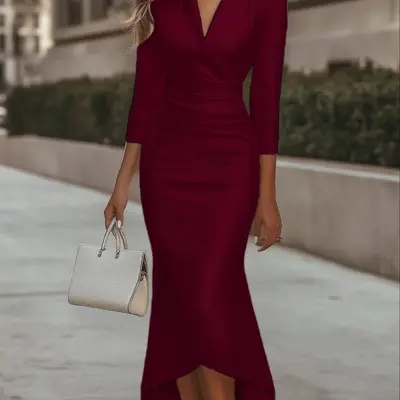 Tiktok Burgundy Dress Zara Red Maxi Off Shoulder Party Or Beach Dress - Main Image