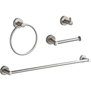 4-Pieces Brushed Nickel Adjustable Bathroom Accessory Hardware Set Including 24 Inches Bathroom Towel Rack