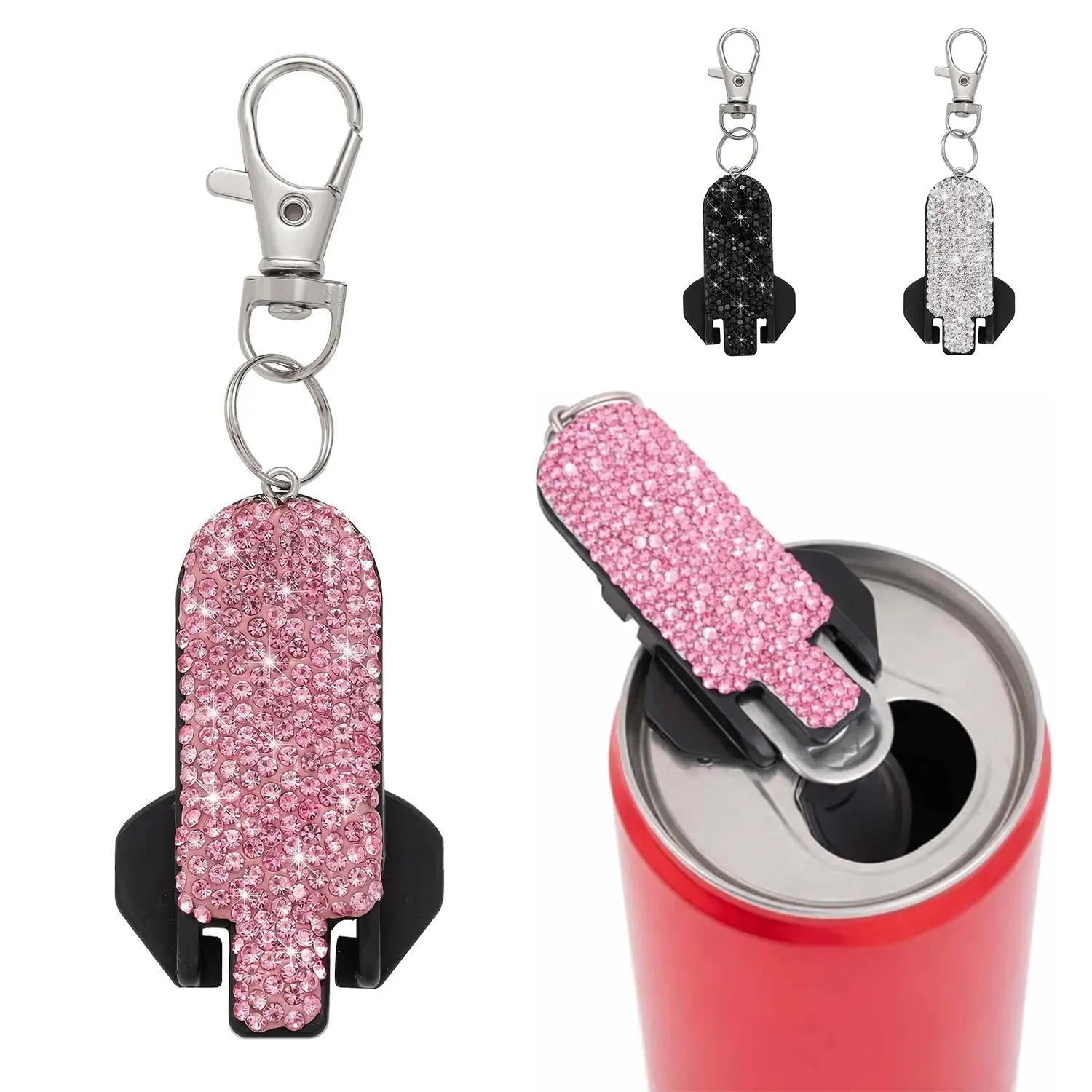 Easy Can Opener with Keychain, Suitable for Soda, Beer & Beverage Cans Top Ring Opening Tool, Leakproof Pop Tops Lid Remover