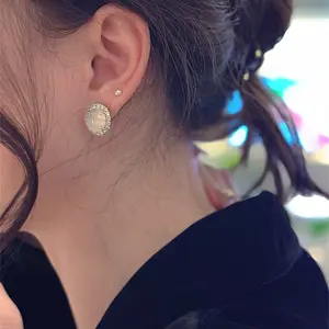 Yingying White Moonlight Ice-Clear Imitation Chalcedony Round Gemstone Earrings for Women, Light Luxury Niche High-End Ice-Clear Lychee Earrings