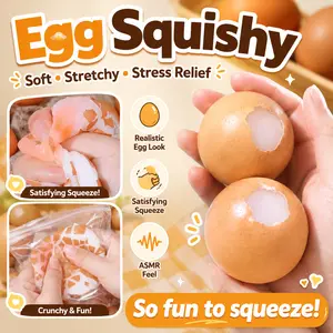 YolkPop Egg Squishy Toy, Realistic Slow Rising Egg Stress Ball, Soft Squeeze Sensory Fidget Toy for Kids Adults, ASMR Desk Toy Easter Gift