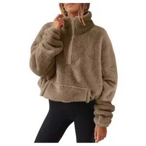 Womens Fleece Sweatshirts Cropped Half Zip Fuzzy Warm Sherpa Pullover Varsity Jackets with Zipper Pockets Fit Casual Breathable Fashion  TikTokShopBlackFriday