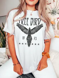 Free Bird Graphic Tee, Unisex Comfort Colors Vintage-Inspired T-Shirt with Boho Eagle Print, Retro Music Aesthetic, Soft Casual Fit, TikTok Trending Western Style Shirt, 70s Hippie Vibes Outfit, Summer Festival Concert Look