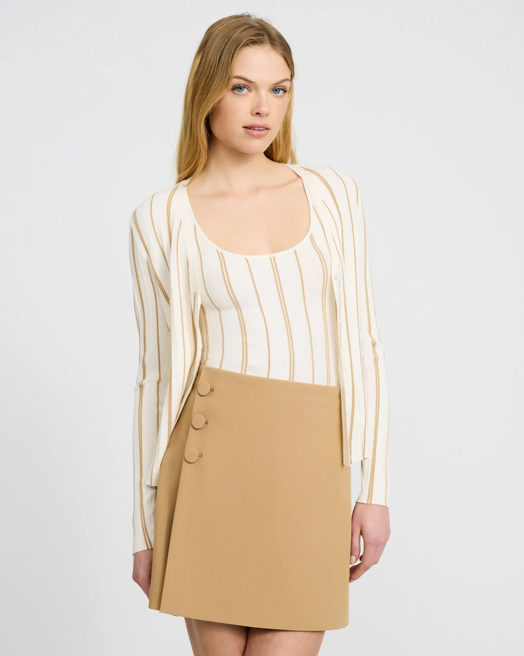 Express Studio Stretch Twill High Waisted Button Detail Mini Skirt