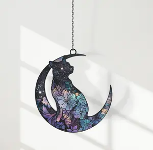 Galaxy Cat Suncatcher Acrylic Window Hanging, Cat Garden Window Hanging Home Decor 6'', Gift for Cat Lover