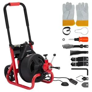 75Ft x 1/2 Inch Drain Cleaner Machine, Auto-feed Electric Drain Auger Professional for 2 to 4 Inch Pipes, with 6 Cutters, Glove, Drain Auger Cleaner Sewer Snake