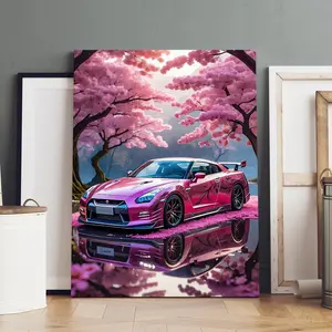 1 Count Wooden Framed Canvas, Cherry Blossom Pink Supercar Poster, Canvas Painting, Modern Art, Fashion Poster, Living Room Bedroom Decoration, Hallway Office Mural, Kitchen, Home Poster, Ideal Gift, High Definition, Waterproof, Artwork