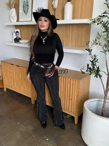 Crystal Flared Leggings - Women's Leggings with Stretch, No See-Through, High Waist, Ankle Length, Fitted Design, Thick Material - Comfort, Hip