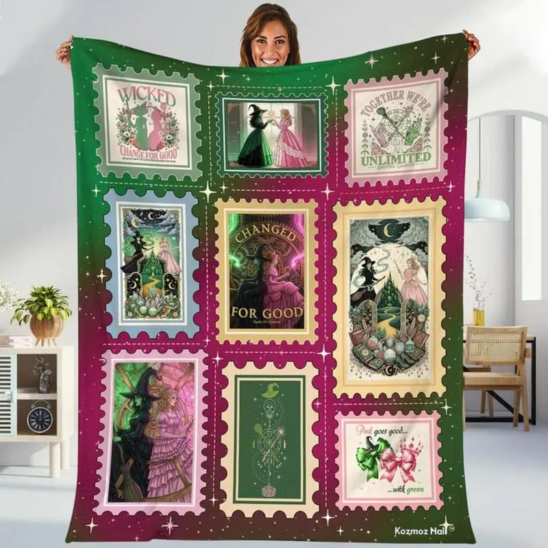Wicked Musical Stamp Blanket, Changed For Good, Wicked The Musical Costume Blanket, Wizard Of Oz Gift, Vintage Wicked Movie Inspired Blanket