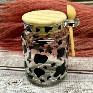 Cow Print Small Jar with Wooden Spoon | Sugar Jar