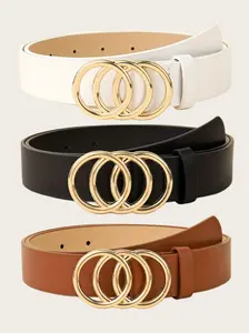 Women's Waist Belt Set of 3 Different Colors, Fashionable Alloy Buckle Design, Perfect for Daily Wear & Outdoor Activities