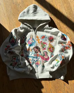 Y2K hooded sweatshirt with letter print, featuring eye-catching Jesus and heart tattoo motifs in a gothic Harajuku style. Loose and versatile hoodie that perfectly matches urban street fashion. #Retro Streetwear #Urban Style
