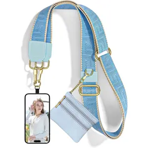 Crossbody Phone Strap with Wallet, Clip and Go Strap for Phone with Wallet, Adjustable Crossbody Cell Belt with Zippered Pouch,   Cell Lanyard for Women, Blue  Wall