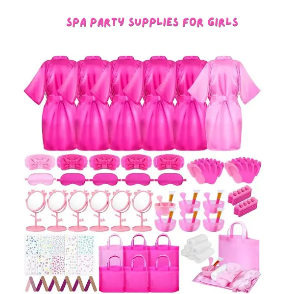 Girls Spa Party Supplies Kit, 6PCS Satin Robes for Kids, Princess Dress Up Spa Birthday Party Set, Sleepover Party Favors, Spa Day Accessories, Gifts for Girls Ages 5-12