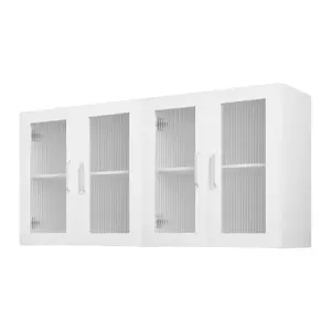 fathersdaygift VEVOR Laundry Room Wall Cabinet, 2-Tier Wall Mounted Cabinet with Adjustable Shelf, Cupboard Storage with 4 Doors, for Kitchen, Bathroom, Laundry, Set of 2, Each 12x 24x 24 in (Dx Wx H), White