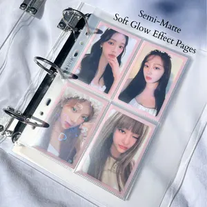 [Soft Glow Series] K-KEEP [A5 Slim] 4 Pocket - 63x93mm Single-Sided 7 Holes Premium Binder Pages, Double Sleeve Perfect Fit, 100 Micron Thick (Pack of 10)