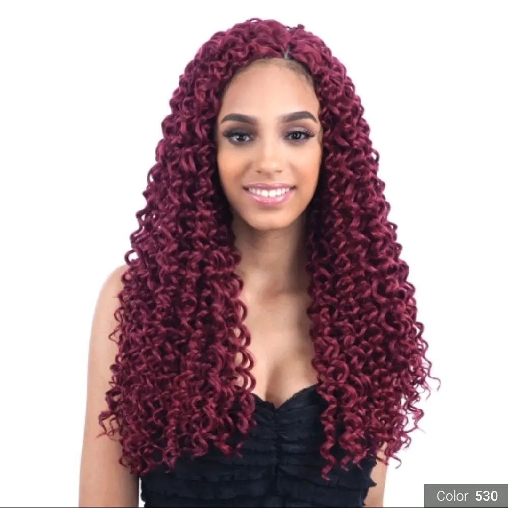 FreeTress Synthetic Hair Crochet Braids Beach Curl 18" Color 530 Maroon Curly Extensions for Styling