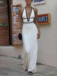 summer vacataion wear sleeveless knit dress, halter v neck backless maxi dress, party wear, sexy see through dress, womenswear, formal wear