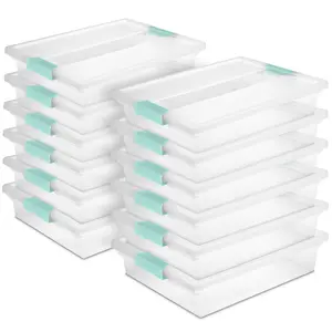 Sterilite 5.7 Qt Large Plastic Stackable Storage Bin w/ Clear Latch Lid, 12 Pack
