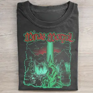 Gildan Men's Shortsleeve Round Neck Tshirt - Men’s Shirts Tee with Vintage Minas Morgul Graphic, Nazgul, Morgul King, Ringwraiths, Black Riders, Lord of The Rings, JRR Tolkien, Middle Earth Casual All-Seasons Streetwear, Top, Menswear