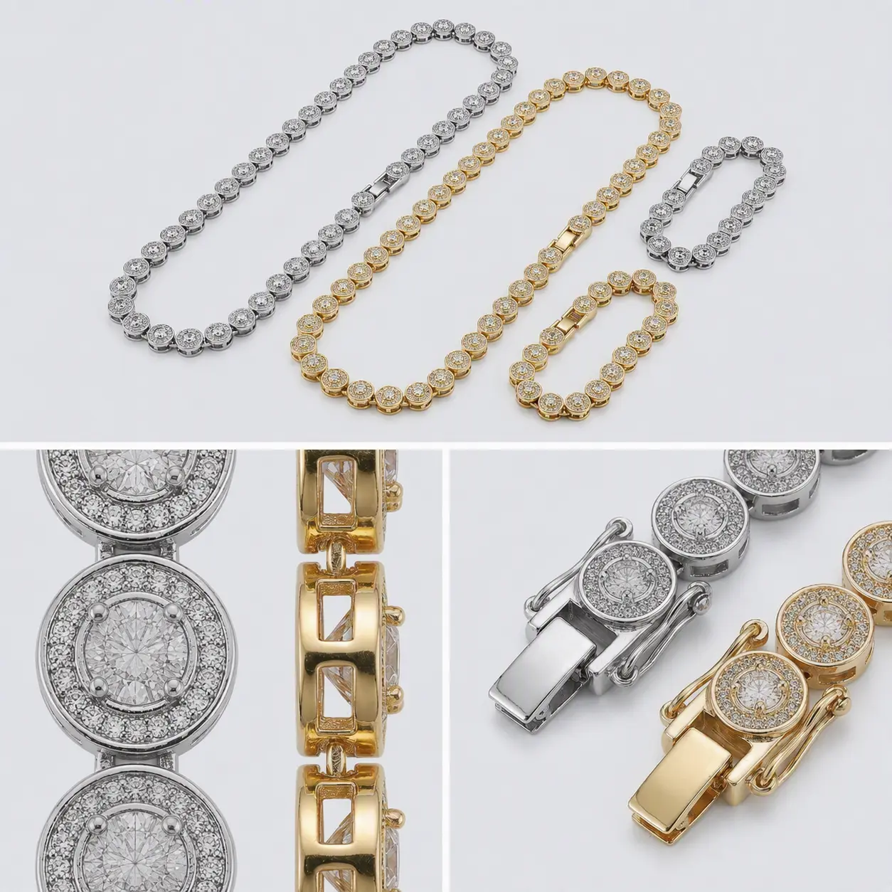 Unisex 2PCS Round Cuban Chain Necklaces Set - Hip Hop Luxury Cubic Zirconia Costume Jewelry, Music Festivals Accessories, Ideal Gift Choice for Men